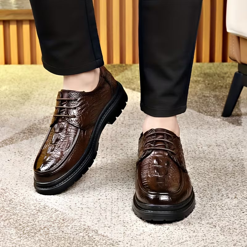 Latest High-quality Thick-soled Crocodile-pattern Casual Business Shoes