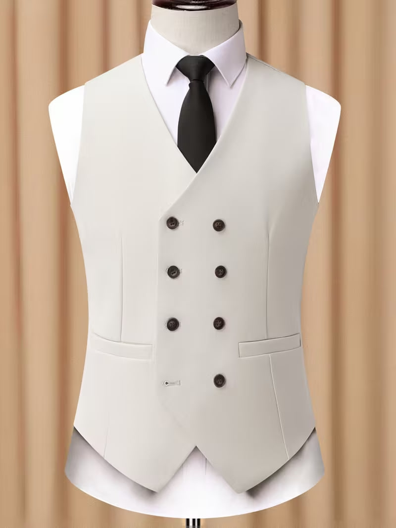 Retro Double-Breasted Suit Vest for Men, British Style Slim Fit Commuter Business Inner Vest Jacket