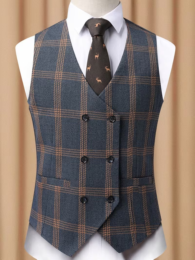 Men's Plaid Vest, Slim Fit Vintage Style, Suitable for Business, Weddings, and Everyday Layering