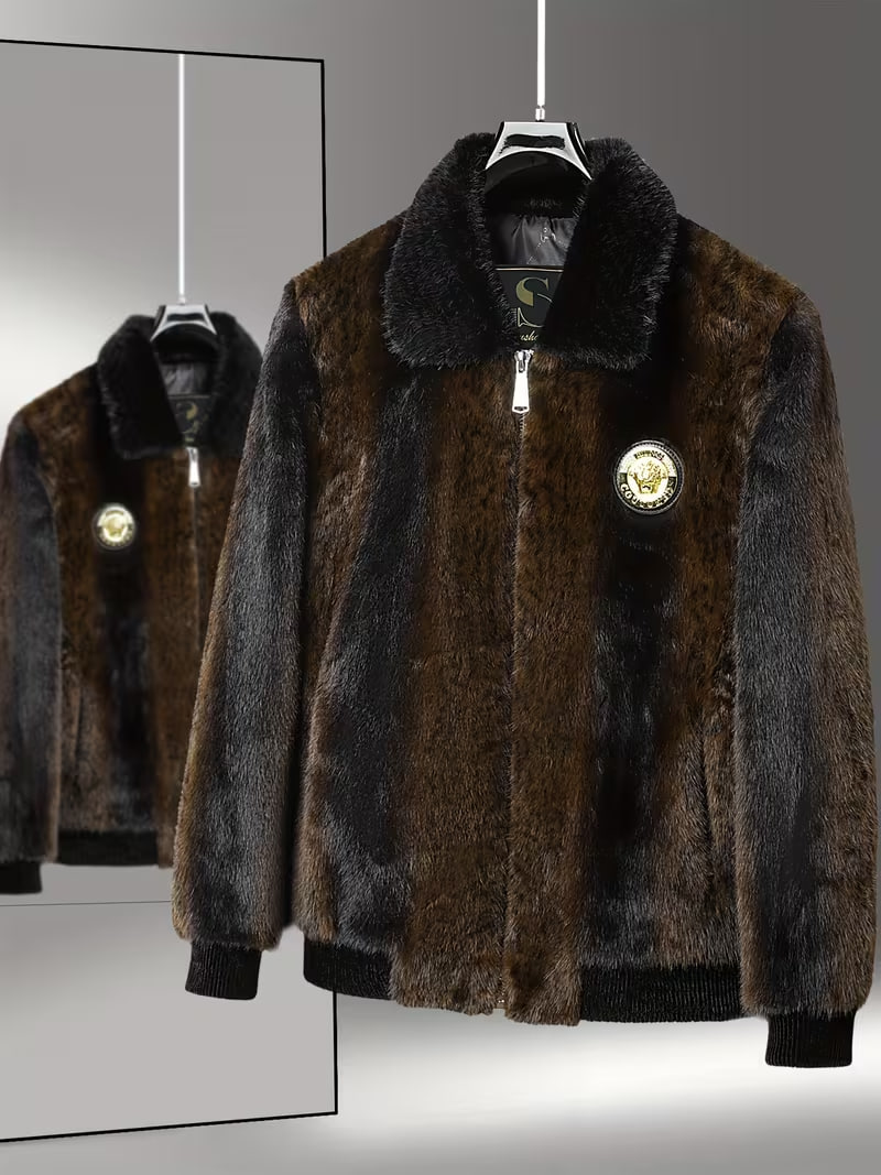 Thickened Winter Men'S Golden Mink Velvet Faux Fur Business Jacket Warm Coat
