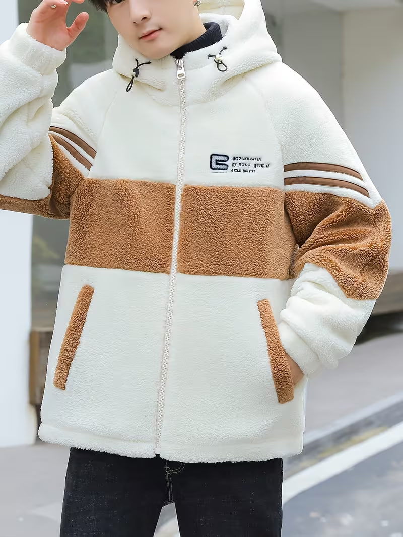 Autumn/Winter New Arrival Men's Handsome Teen Jacket Coat with Loose Fit Lamb and Granular Fleece, Warm Padded Coat