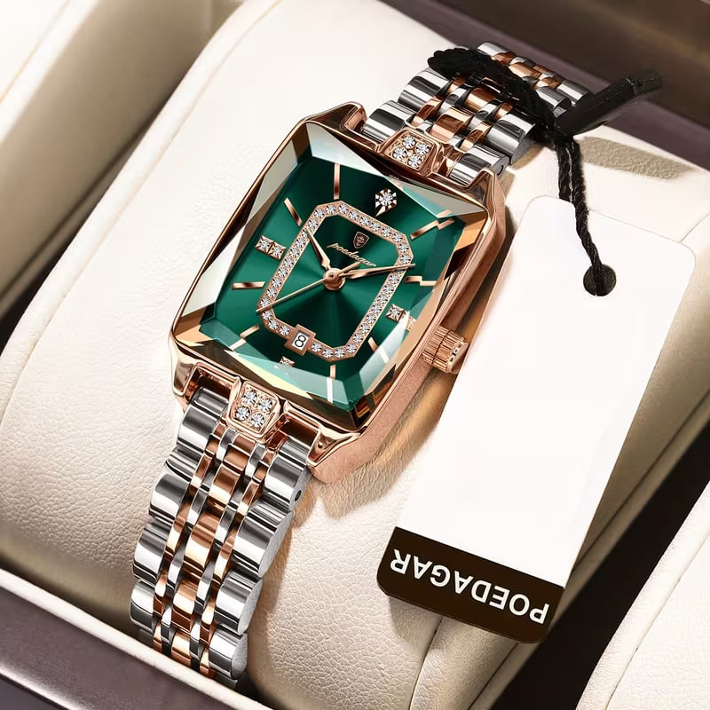 POEDAGAR Luminous Calendar Stainless Steel Ultra-Thin Square Watch Fashion Trend Leisure Easy Korean Luxury Ladies Quartz Wristwatch