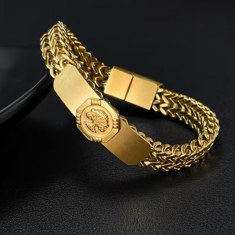 1pc Men's Fashion Retro 304L Stainless Steel Tree of Life Magnetic Clasp Bracelet