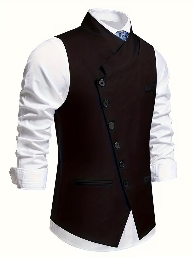 Fashion Men's Single-Breasted Suit Vest, Wedding Party Stage Dress Diagonal Button Half-Turn Collar Vest