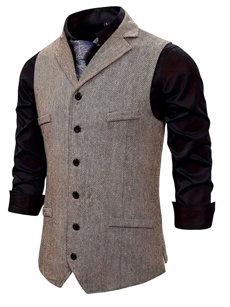 Spring/Autumn New Men's Fashion Single-Breasted Lapel Vest, Stylish Casual Suit Vest