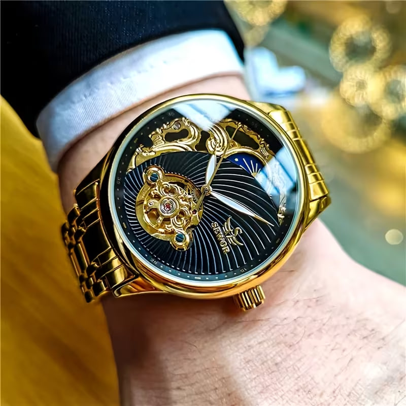 1pc Vintage Tourbillon Skeleton Automatic Mechanical Watch for Men