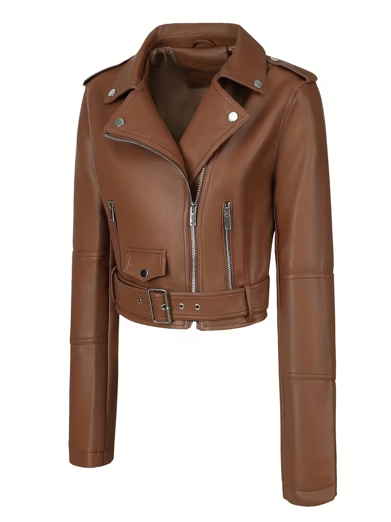 Plus Size - Plus Size - Women'S Oversized Faux Leather Jacket, Solid Color
