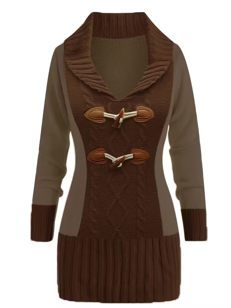 Plus Size, Plus Size Double-Breasted Deep V Neck Fashion Dress for Women