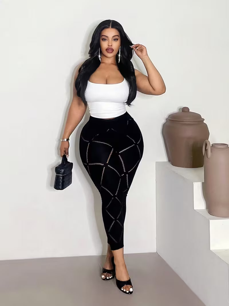Ladies' Plus-Size Diamond Pattern Fashionable And Sexy Leggings