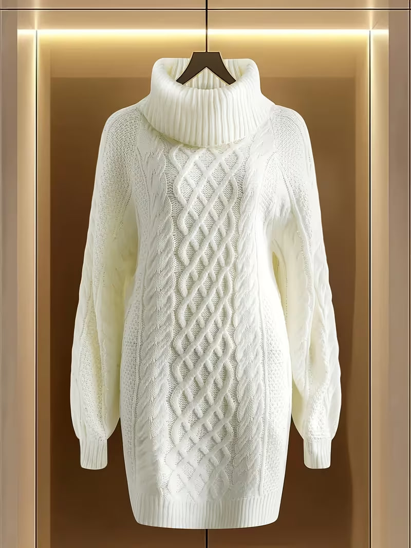 Plus Size - Plus Size - Women'S Elegant Solid Color Sweater Dress for Autumn And Winter