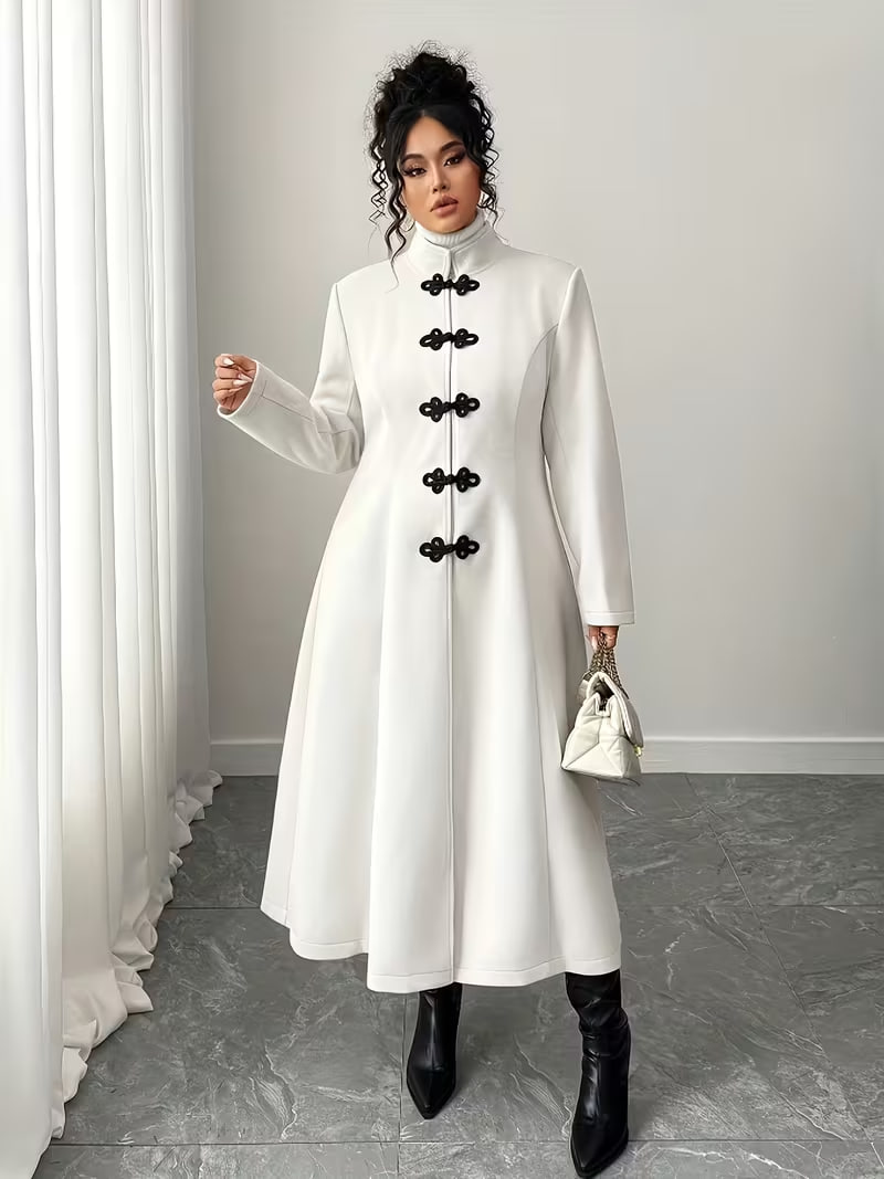 Plus Size - Plus Size - Plus-Size Women'S Vintage Chinese-Style Long Coat with Versatile Knotted Buttons