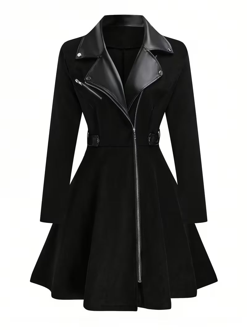 Plus Size - Plus Size - Fall Winter Zipper Long Sleeve Patchwork Dress