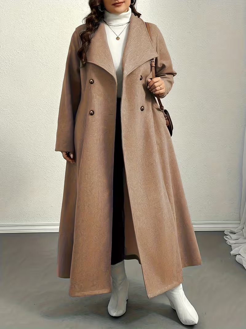 Plus Size, Plus-size Women's Casual Classic Thickened Blend Coat with Lining, Warm and Elegant Trench Jacket