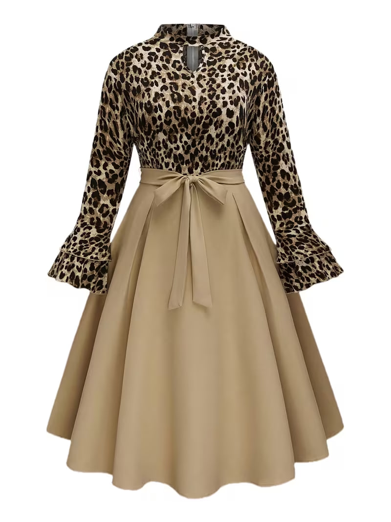 Plus Size, Women's Plus Size Elegant Leopard Print Formal Evening Dress