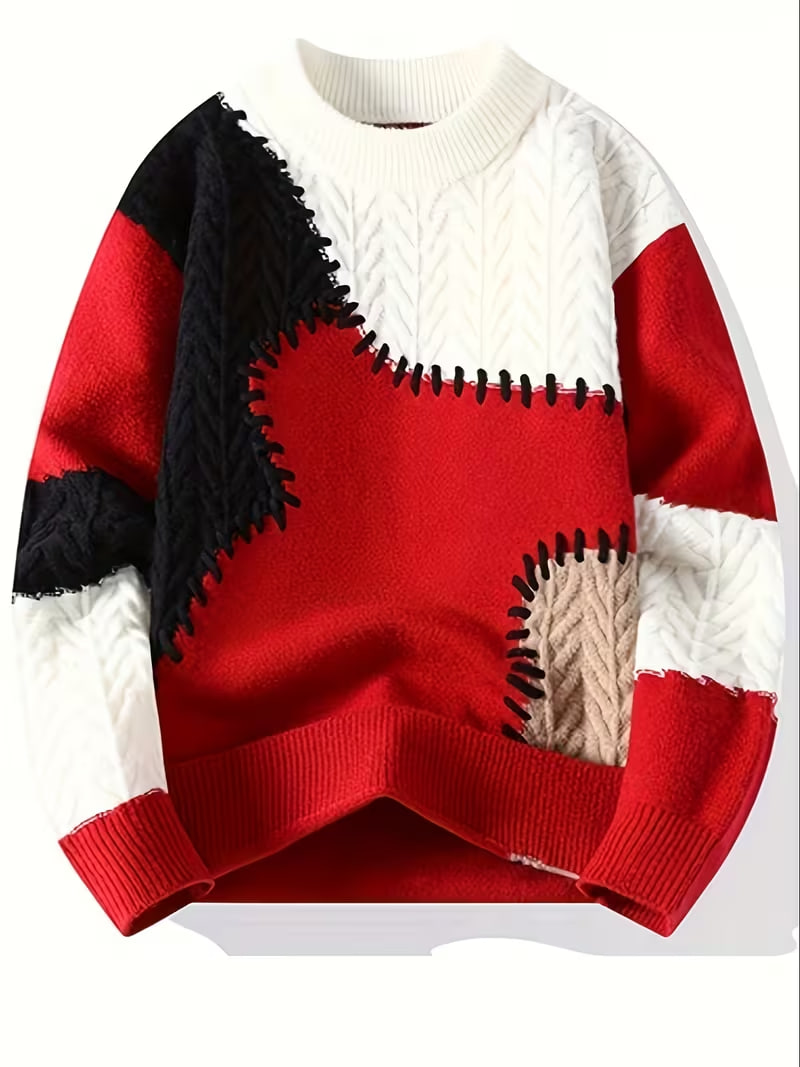 Men's Spliced Sweater, Warm, Comfortable, Trendy, Versatile Knitwear 24606