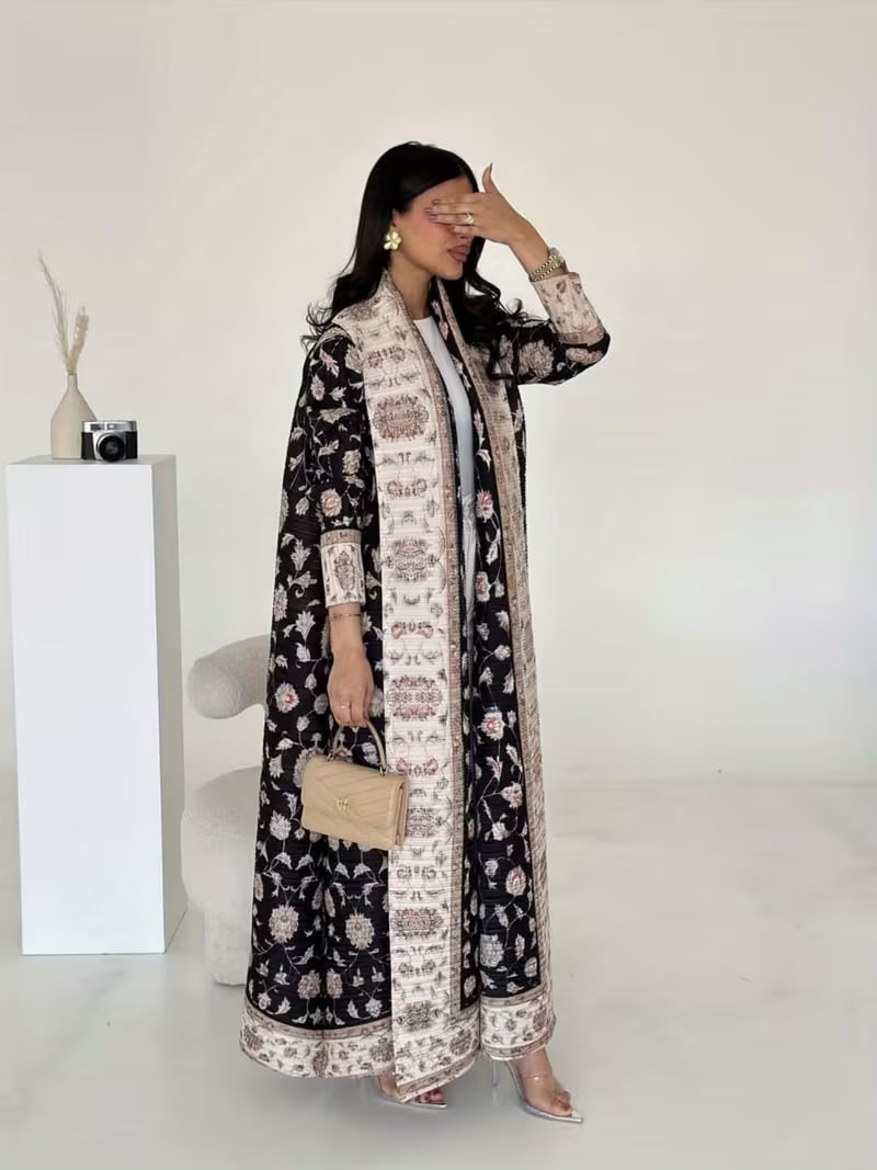 Eid Al-Fitr Pleated Dress Middle Eastern Style Print Robe