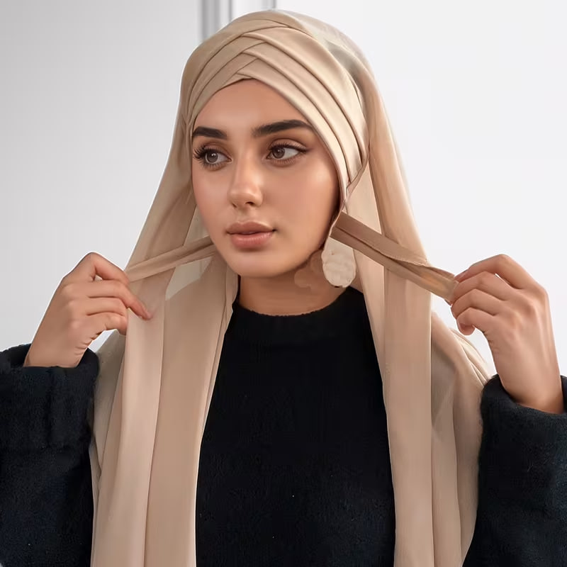 1pc Solid Color Women'S Soft Turban Convenient Cross-Style Decorative Muslim Headscarf Hijab 