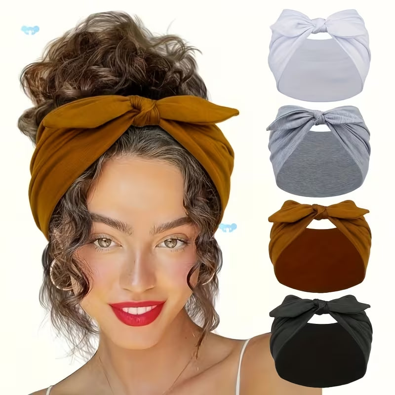 4pcs Wide Bunny Elastic Satin Headband Set