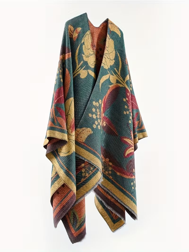 Vintage Floral Print Acrylic Shawl