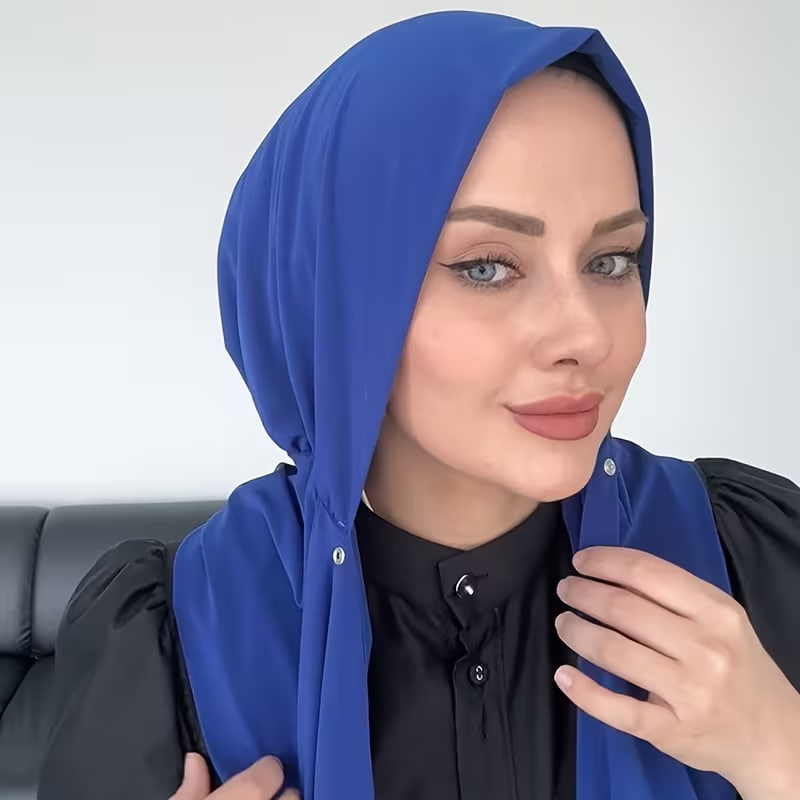 1pc Instant Hijabs Ladies Convenient Stretch Everyday Solid Color Button Fixed Muslim Headscarf Hijabs Scarf