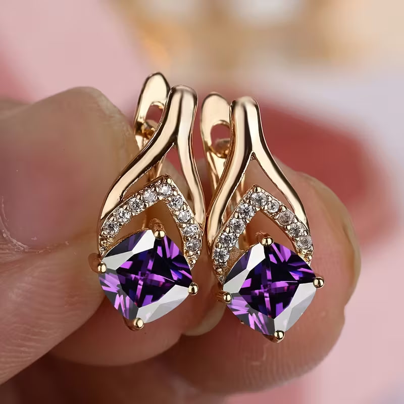 A Set of Elegant Purple Stone Drop Earrings for Women