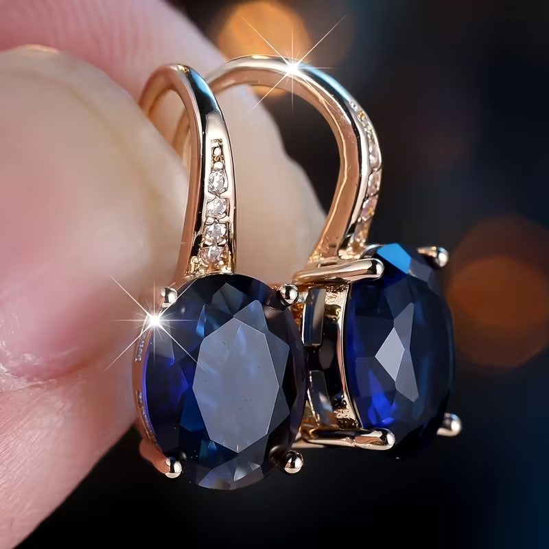 1 Pair Oval Cut White Stone Golden Color Drop Earrings for Women Luxury Clip Earrings Wedding Jewelry