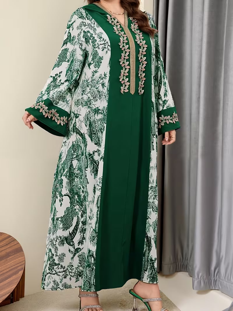 New Landscape Print Decoration Three-dimensional Lace Middle Eastern Hooded Long Loose Large Size Robe