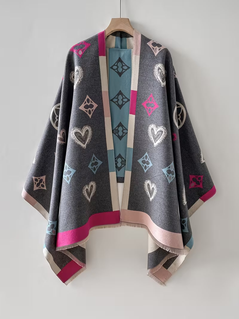 Reversible Two-Tone Heart Diamond Shawl