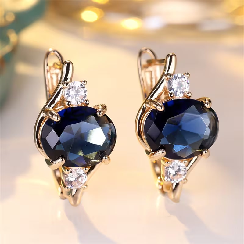 1 Pair Women's KC Sapphire Blue Synthetic Synthetic Zirconia Earrings 