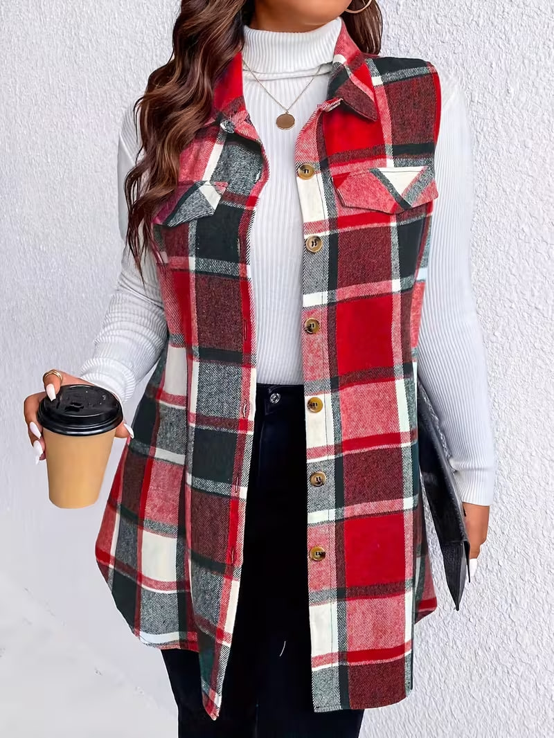 Cross-border Plus-size Women's Plaid Sleeveless Tank Top Shirt